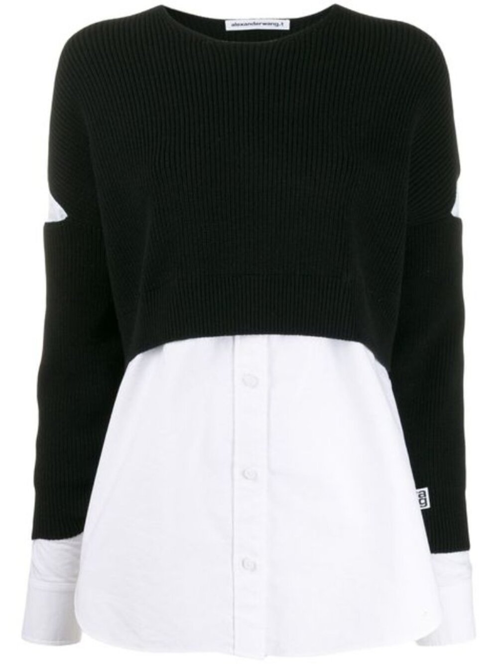 T by Alexander Wang Black Cropped Layered Sweater White Shirt Top Size S